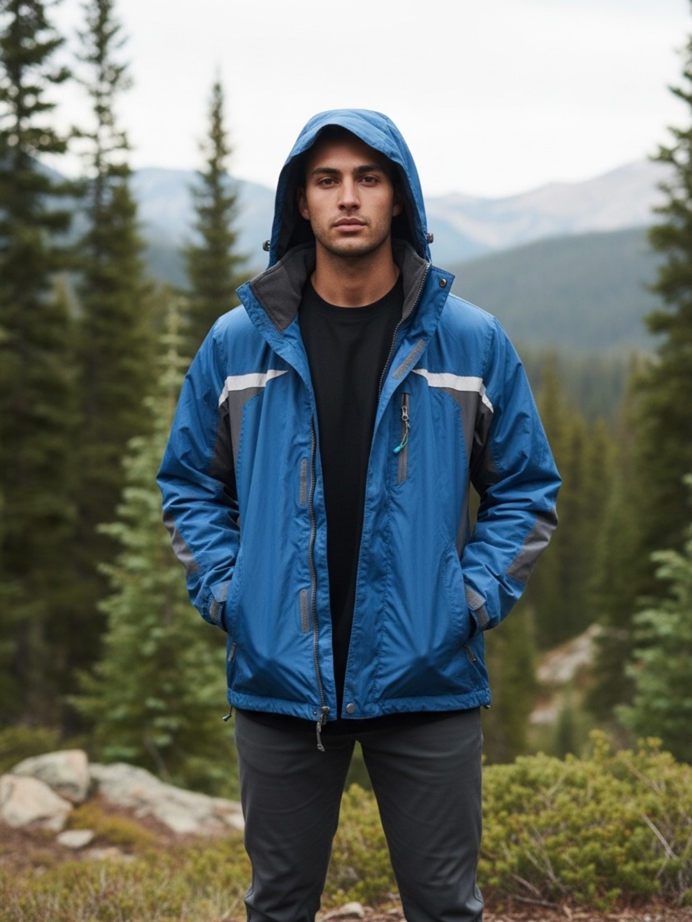 Blue and grey hooded technical jacket from Athletech